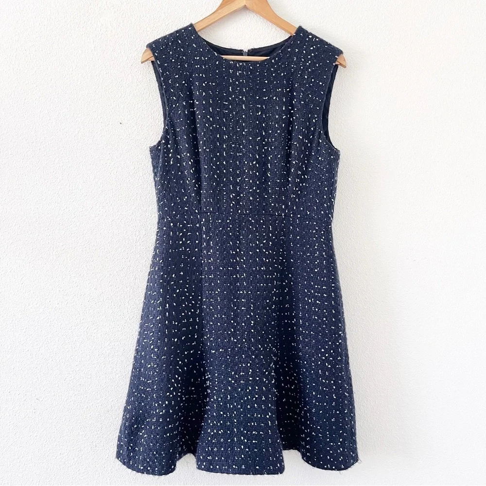 J.Crew Navy Tweed Sleeveless Spotted Texture Retro Fit & Flare A-Line Dress
